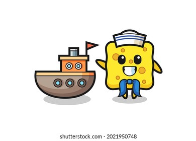 Character mascot of sponge as a sailor man , cute style design for t shirt, sticker, logo element