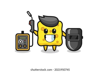 Character mascot of sponge as a welder , cute style design for t shirt, sticker, logo element