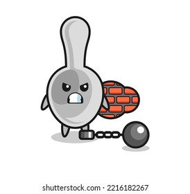 Character mascot of spoon as a prisoner , cute design