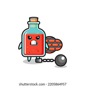 Character mascot of square poison bottle as a prisoner , cute design