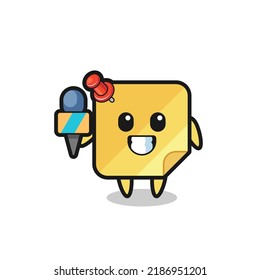Character mascot of sticky note as a news reporter , cute style design for t shirt, sticker, logo element