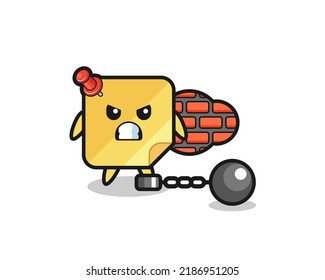 Character mascot of sticky note as a prisoner , cute style design for t shirt, sticker, logo element