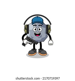 Character mascot of stone doing shooting range , character design