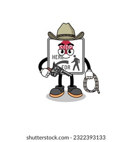 Mascota de personajes de parada aquí para los peatones como vaquero, diseño de personajes