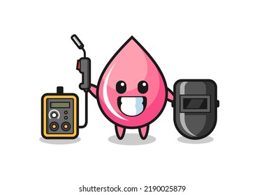 Character mascot of strawberry juice drop as a welder , cute style design for t shirt, sticker, logo element