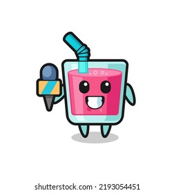 Character mascot of strawberry juice as a news reporter , cute style design for t shirt, sticker, logo element