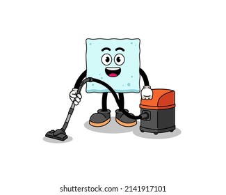 Character mascot of sugar cube holding vacuum cleaner , character design