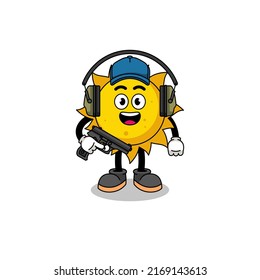 Character mascot of sun doing shooting range , character design