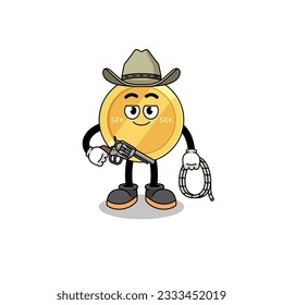 Character mascot of swedish krona as a cowboy , character design