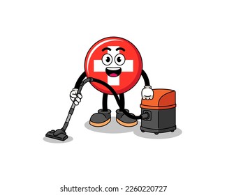 Character mascot of switzerland holding vacuum cleaner , character design