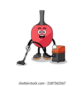 Character mascot of table tennis racket holding vacuum cleaner , character design