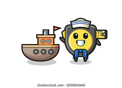 Character mascot of tape measure as a sailor man , cute design