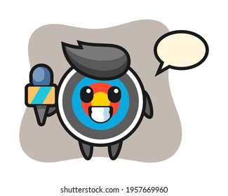 Character mascot of target archery as a news reporter, cute style design for t shirt, sticker, logo element