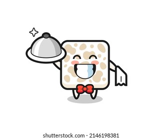 Character mascot of tempeh as a waiters , cute design
