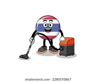 Character mascot of thailand flag holding vacuum cleaner , character design