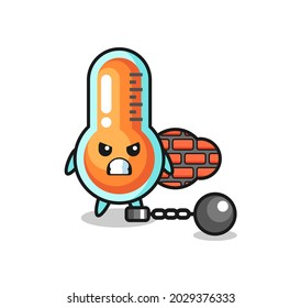 Character mascot of thermometer as a prisoner