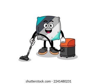 Character mascot of throw pillow holding vacuum cleaner , character design