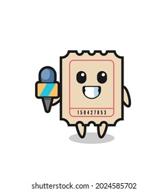 Character mascot of ticket as a news reporter , cute style design for t shirt, sticker, logo element