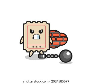 Character mascot of ticket as a prisoner , cute style design for t shirt, sticker, logo element