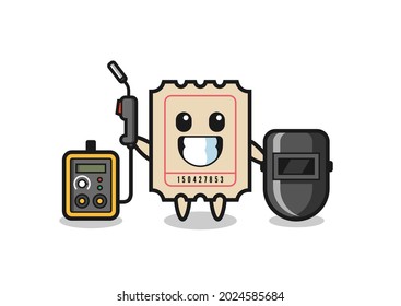 Character mascot of ticket as a welder , cute style design for t shirt, sticker, logo element