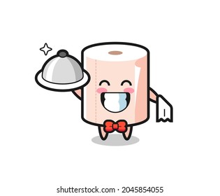 Character mascot of tissue roll as a waiters , cute design