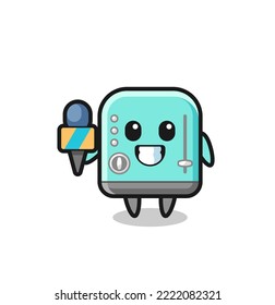 Character mascot of toaster as a news reporter , cute design