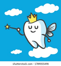 Character Mascot Tooth fairy is flying in the clouds