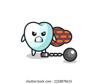 Mascota de caracteres de dientes como prisionero, diseño lindo