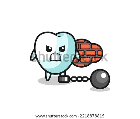 Character mascot of tooth as a prisoner , cute design