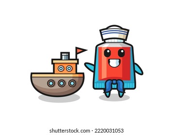 Character mascot of toothpaste as a sailor man , cute design