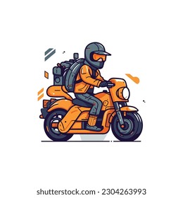 a character mascot for a transportation service provider company with a character man riding a motorcycle or bicycle. modern flat color