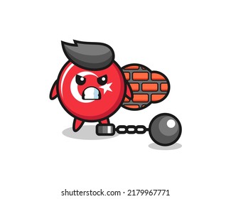 Character mascot of turkey flag badge as a prisoner , cute style design for t shirt, sticker, logo element