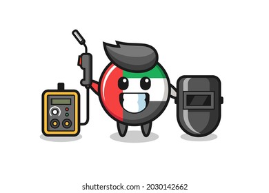 Character mascot of uae flag badge as a welder , cute style design for t shirt, sticker, logo element