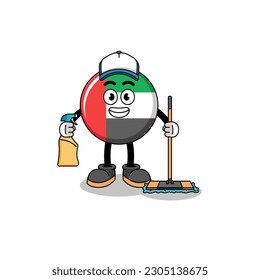 Mascota de caracteres de la bandera de los EAU como servicio de limpieza , diseño de caracteres