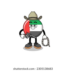 Mascota de caracteres de la bandera de los EAU como vaquero, diseño de caracteres