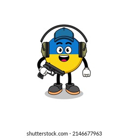 Character mascot of ukraine flag doing shooting range , character design