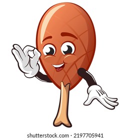 character mascot vector cartoon illustration of grilled chicken thigh give ok sign