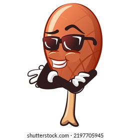 character mascot vector cartoon illustration of grilled chicken thigh wearing sunglasses