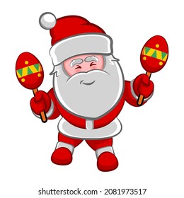 Charaktermaskotvektor, süßer Santa-Claus, der Maracas fröhlich spielt