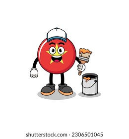 Character mascot of vietnam flag as a painter , character design