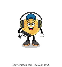 Character mascot of vietnamese dong doing shooting range , character design
