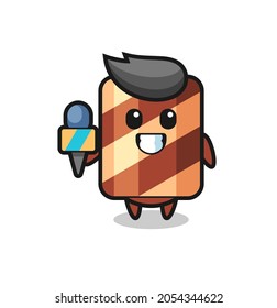 Character mascot of wafer roll as a news reporter , cute style design for t shirt, sticker, logo element