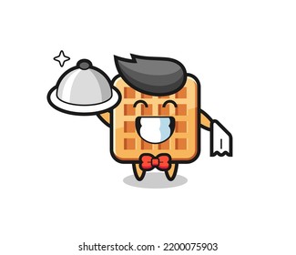 Character mascot of waffle as a waiters , cute design