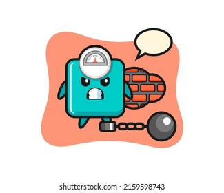 Character mascot of weight scale as a prisoner , cute style design for t shirt, sticker, logo element