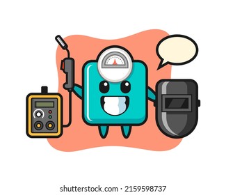 Character mascot of weight scale as a welder , cute style design for t shirt, sticker, logo element