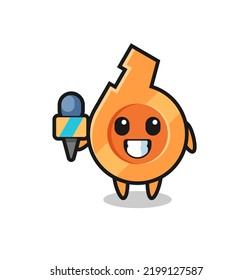 Character mascot of whistle as a news reporter , cute design