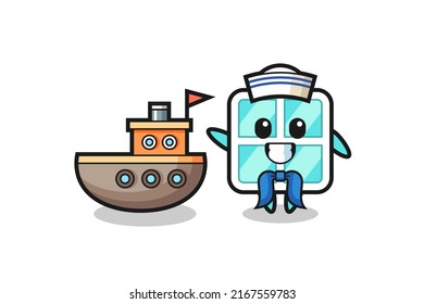 Character mascot of window as a sailor man , cute style design for t shirt, sticker, logo element