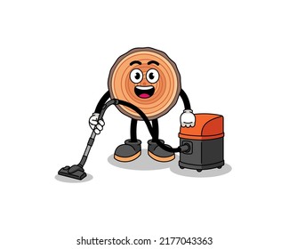 Character Mascot Of Wood Trunk Holding Vacuum Cleaner , Character Design