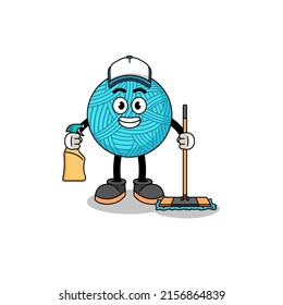 Character mascot of yarn ball as a cleaning services , character design