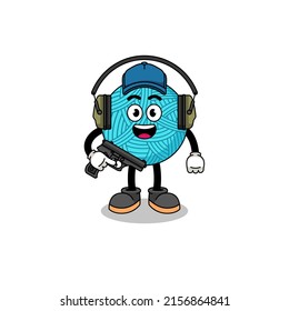 Character mascot of yarn ball doing shooting range , character design